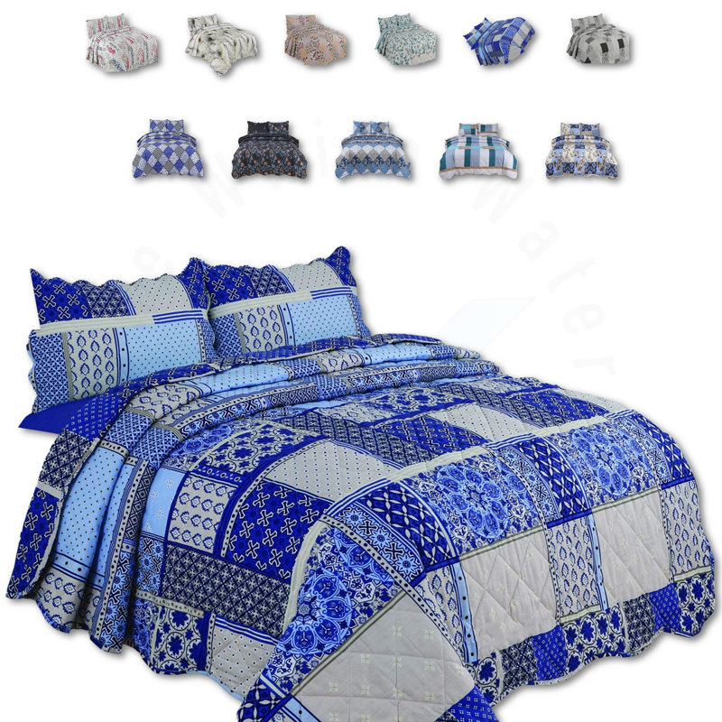 Cotton Blend Floral Bedspread with Pillowcases Included, King