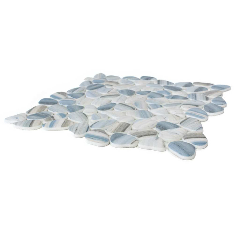 Huron Glass Pebbles Mosaic Tile, Azul