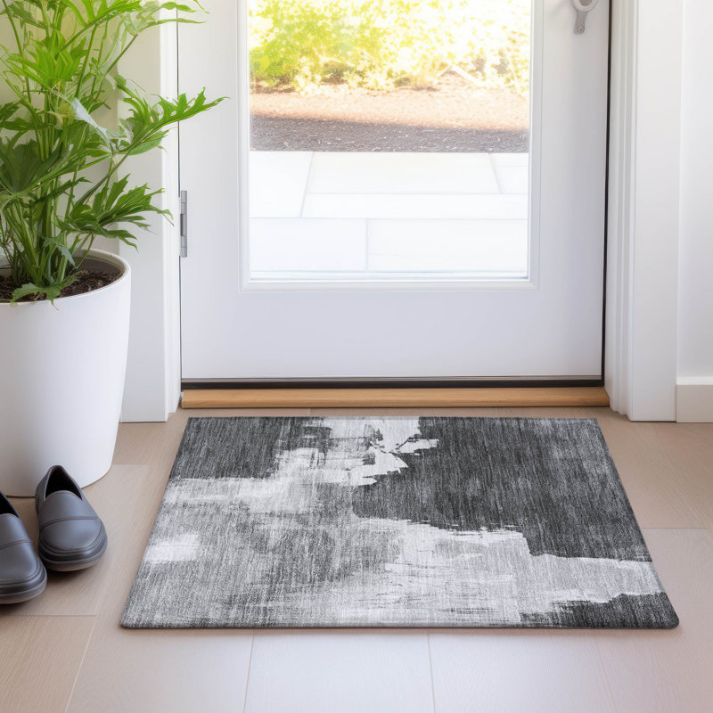 Machine Washable Indoor/Outdoor Christain ACN1334 Gray Rug, Rectangle 1'8" x 2'6"