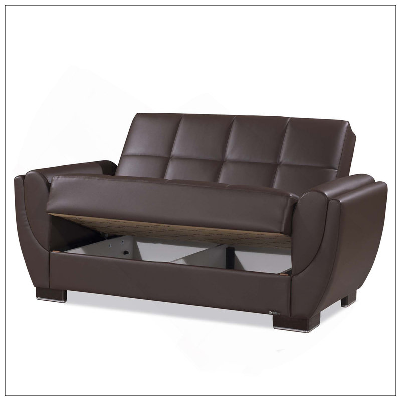 Causeuse convertible rembourrée avec rangement, polyuréthane brun, Brun