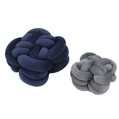 Gila Velvet Knot Pillows - Set Of 2 - Grey/Navy
