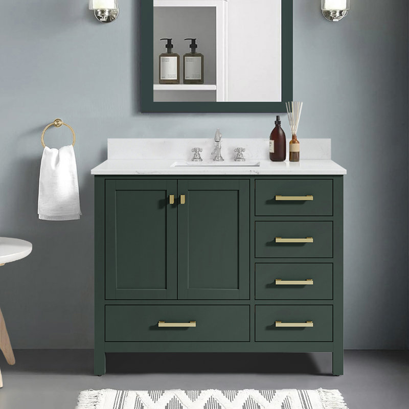 42'' Single Bathroom Vanity with Engineered Stone Top, Brushed Gold, Green