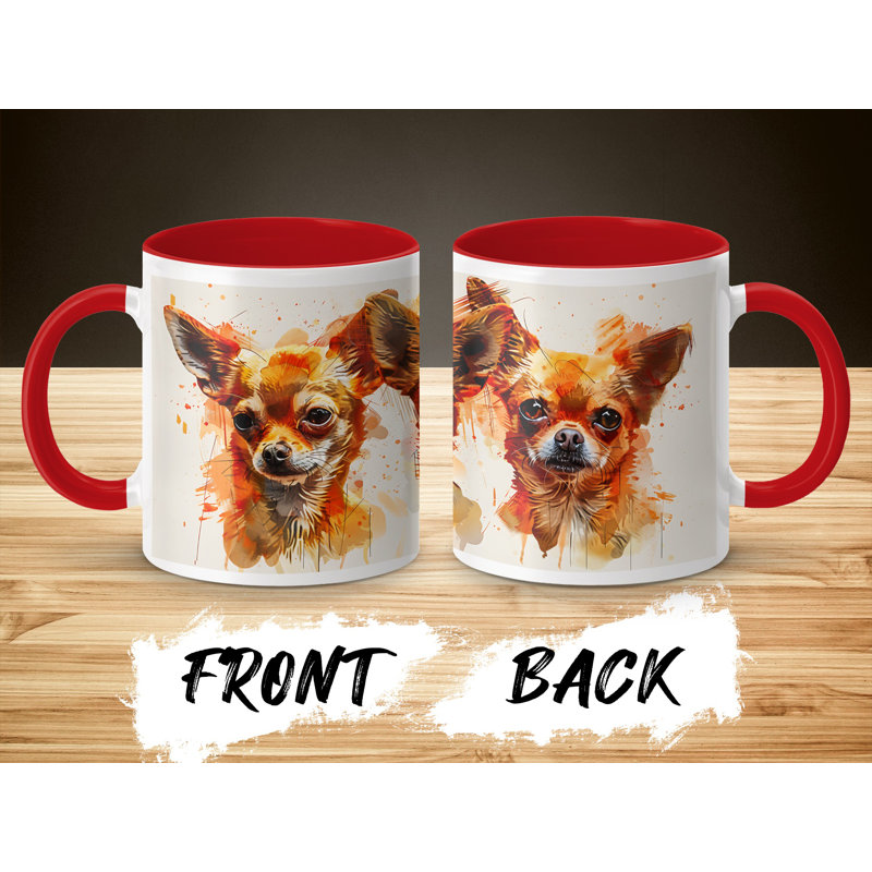 11oz Watercolour Chihuahua Dog Design Coffee Mug, Red, 3