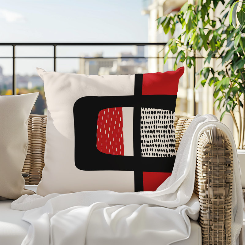 Coussin carré intérieur / extérieur pia, H 17 po x l 17 po, Rouge / noir / blanc cassé