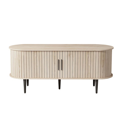 Modern TV Console Table With Storage, Sliding Door, And Mid-Century Design For Living Room And Bedroom
