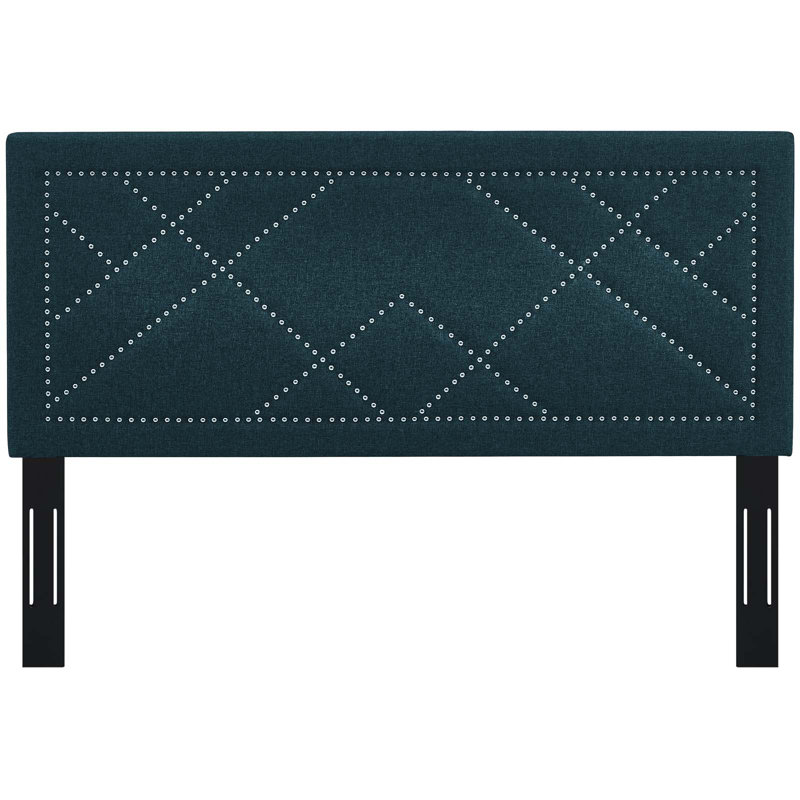 Modway Carson Carrington Stryn Nailhead Upholstered Linen Headboard, Full/Queen, Azure