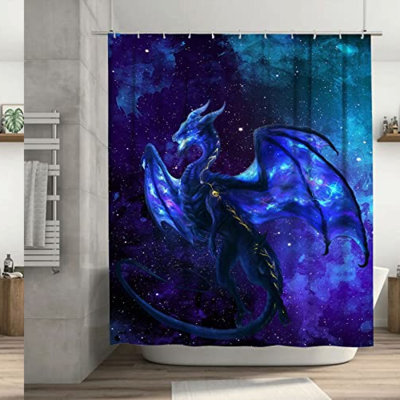 Galactic Dragon Waterproof Shower Curtain - Blue & Purple Polyester