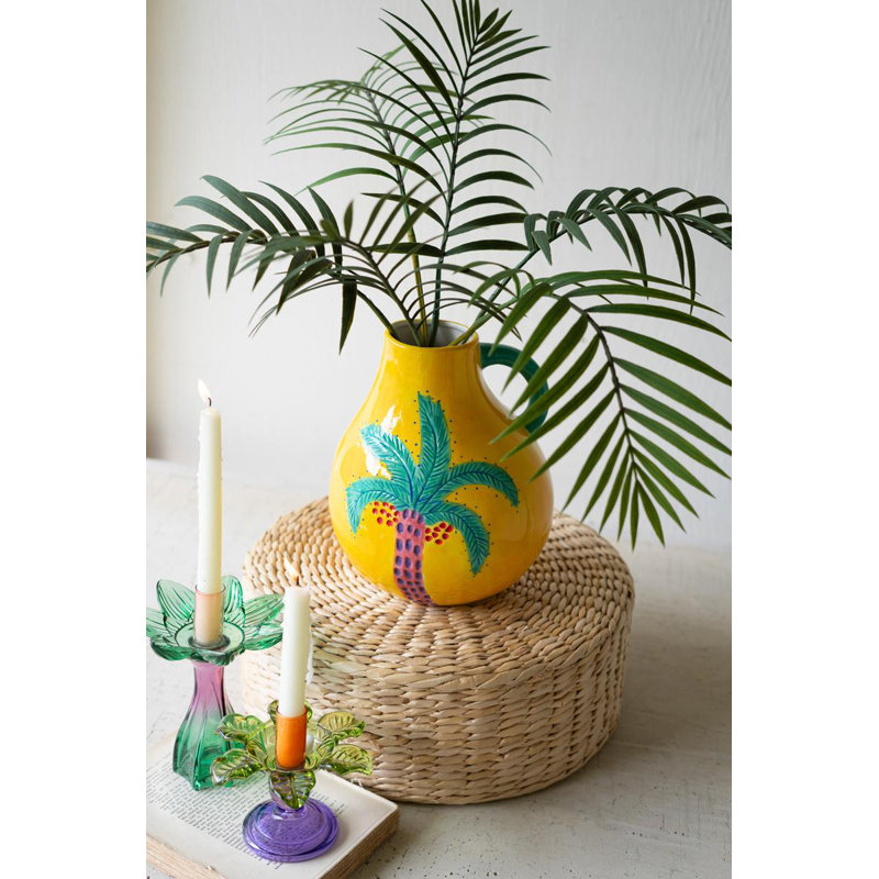  Ensemble de deux porte-bougies, motif de fleurs en verre multicolore, décoration de table