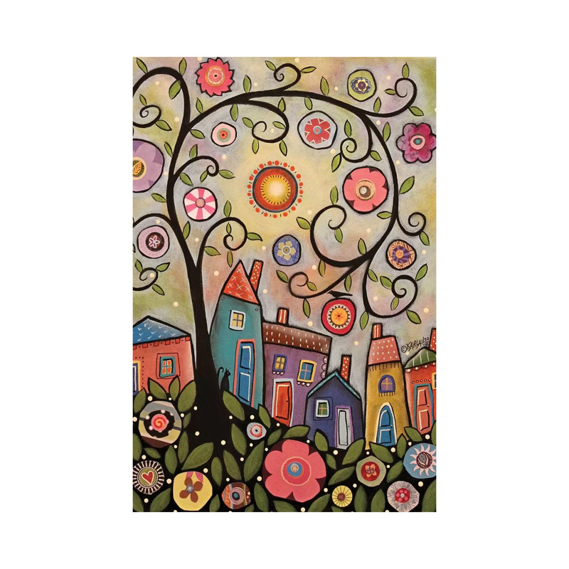 «Collage Tree Village» par Karla Gerard, reproduction sur toile sans cadre, H 12 po x l 8 po x P 0,75 po
