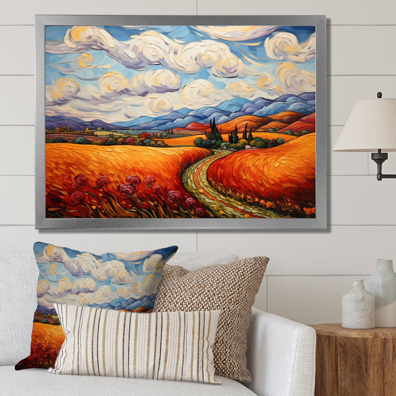 Vangogh Autumn Path IV, encadré sur toile par Vincent Van Gogh, peinture, Cadre simple argenté, H 30 po x l 40 po x P 1,5 po