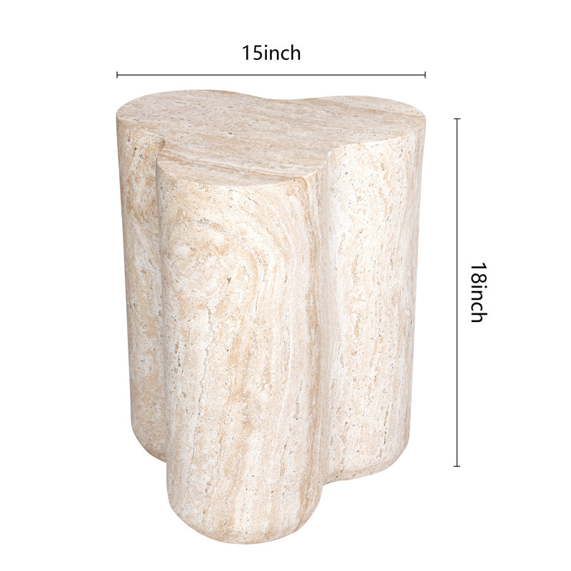 Clover Travertine Stone Finish Italian Design MgO Side Accent Table
