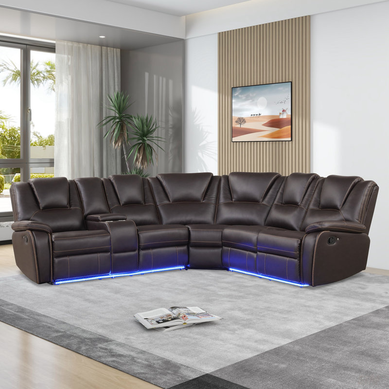 Canapé modulaire en cuir Iliza, Similicuir brun, H 38,98 po x l 102,36 po x P 97,64 po