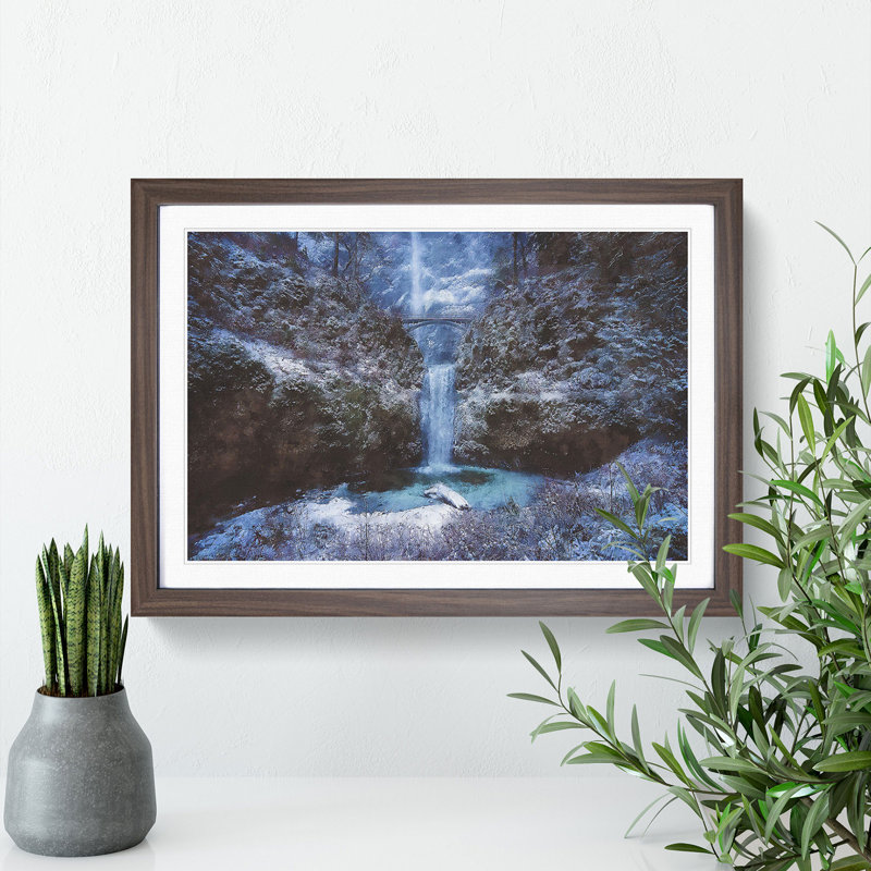 Multnomah Falls Waterfall Vol.2 - Picture Frame Painting, Walnut Framed, 48cm H x 65cm W x 2cm D