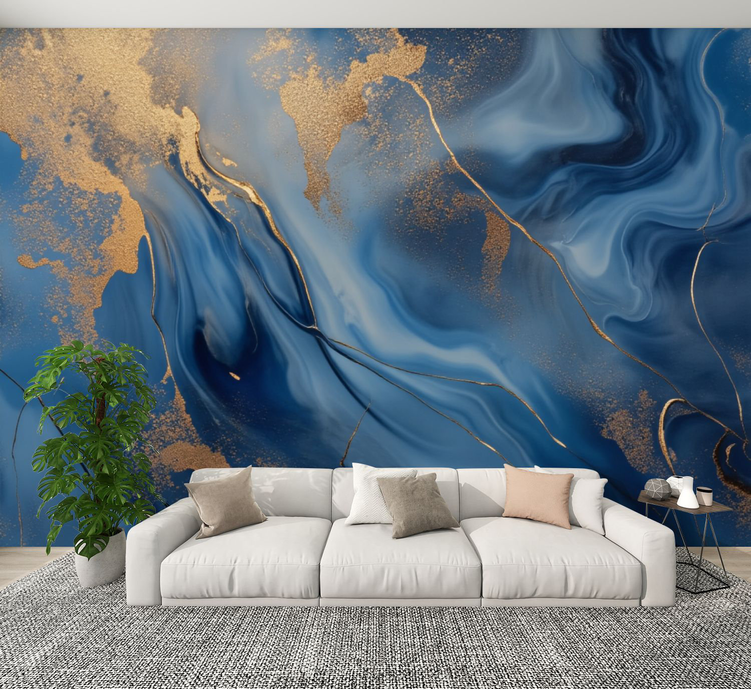 Red Barrel Studio Vintage Peel and Stick Wallpaper Abstract Blue Gold ...