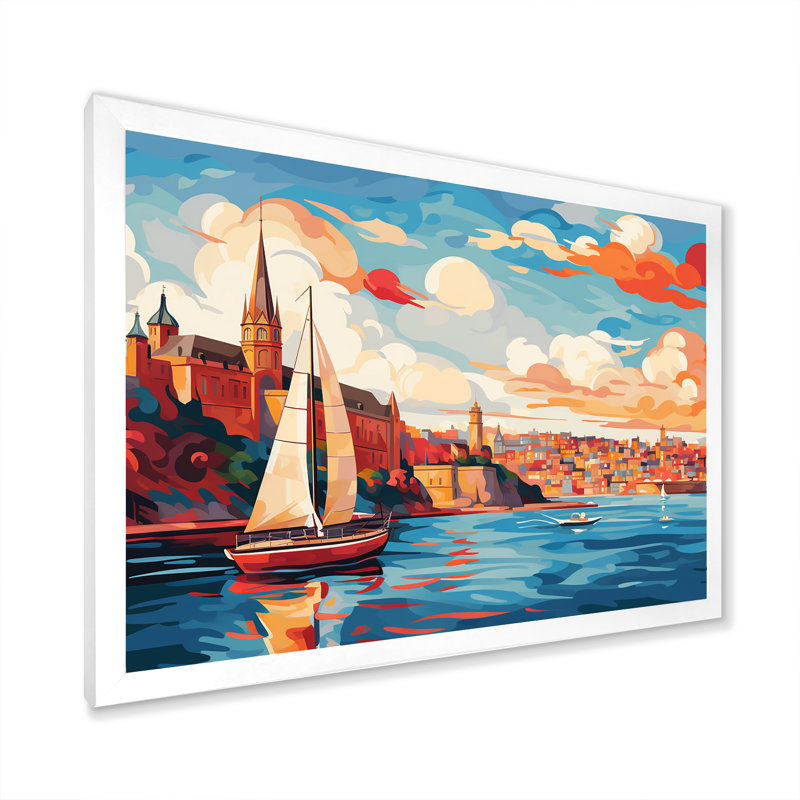 Sydney Harbour, coucher de soleil, côtes III - art mural côtier paysage portuaire, Cadre de coin blanc fermé