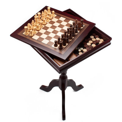 GSE Wooden 3-in-1 Chess Checkers Backgammon Table, Backgammon Chess Checkers Board Game Combo with Game Pieces
