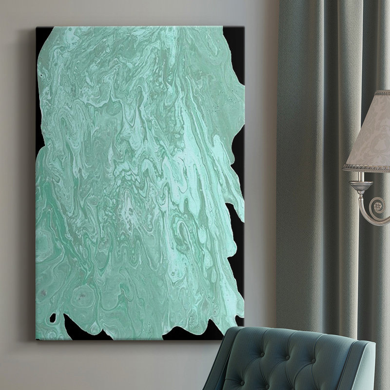 Toile tendue avec châssis de qualité supérieure bleu sarcelle Cascade II - prête à être accrochée, H 18 po x l 12 po x P 1 po