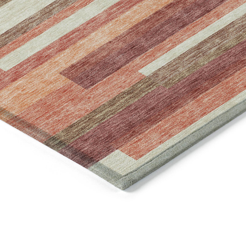 Tapis extérieur lavable rayé corail pêche et taupe 5 pi x 8 pi