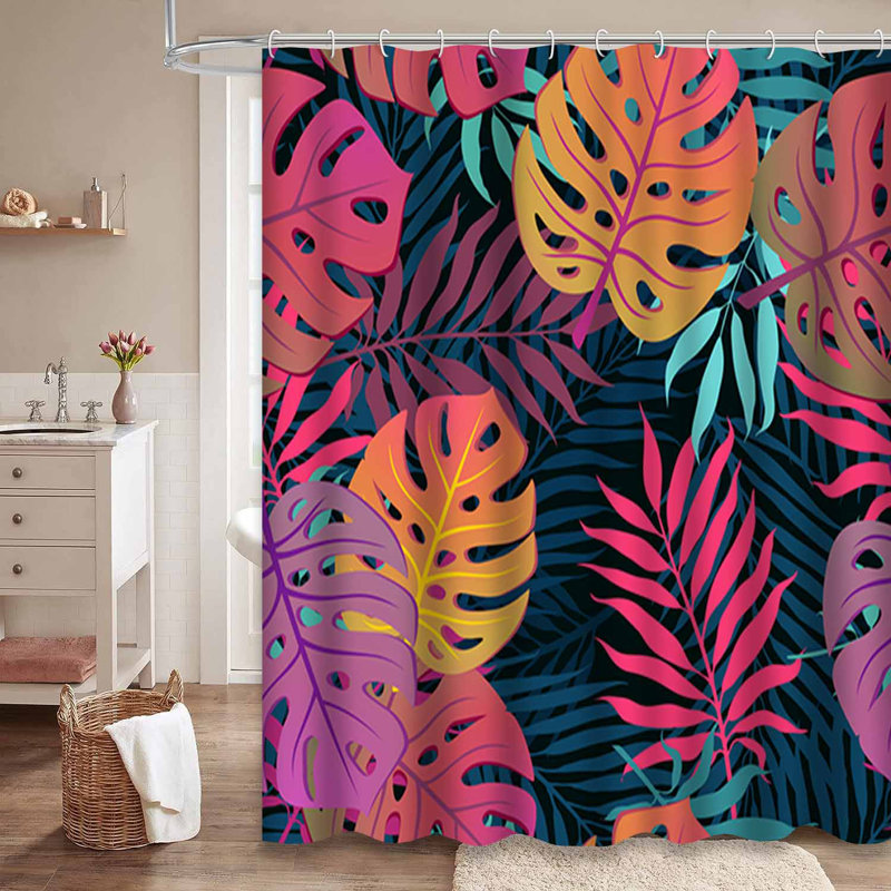 Rideau de douche imperméable à motif floral de palmier tropical avec 12 crochets, L 72 po x l 72 po