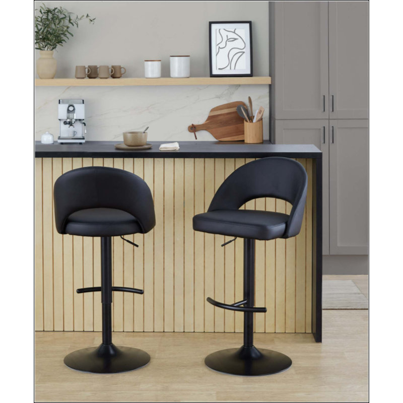 Repose-pieds de tabouret de bar réglable - ensemble de 2, Siège noir / structure noire