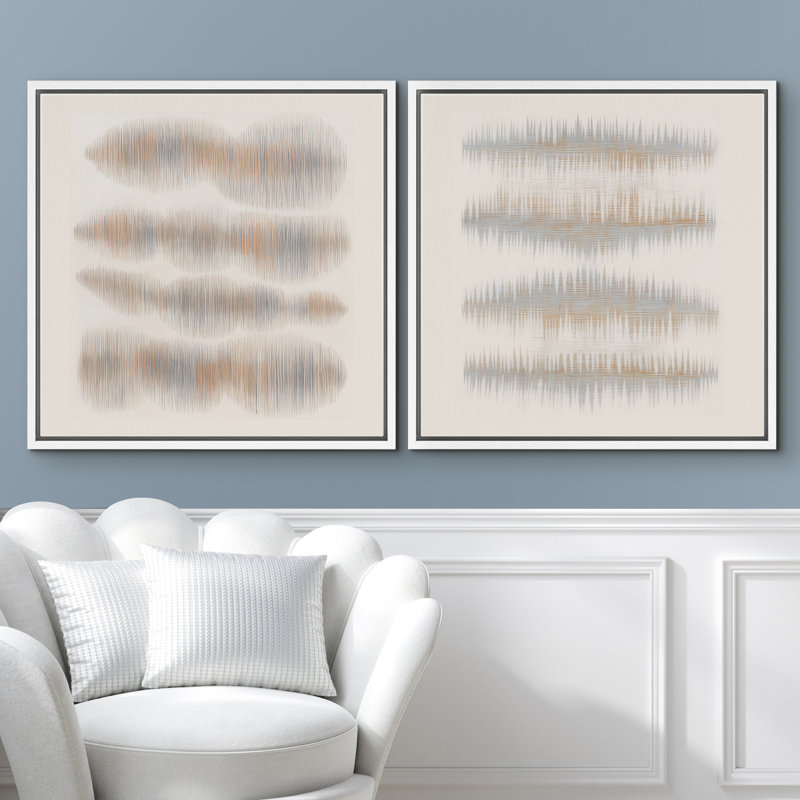 «Neutral Abstract Line Composition Modern Minimal Art Duo», art mural encadré, œuvre d'art 2 pièces, Blanc