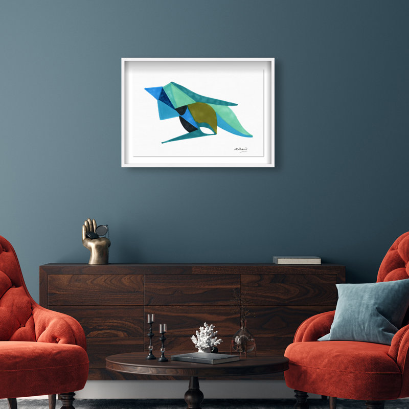 Manuel Roman - Azules y Aquas Shadowbox Abstract Print by Oliver Gal, Black Frame, 15 x 10, 37.5"H x 55.5"W, White Shadowbox