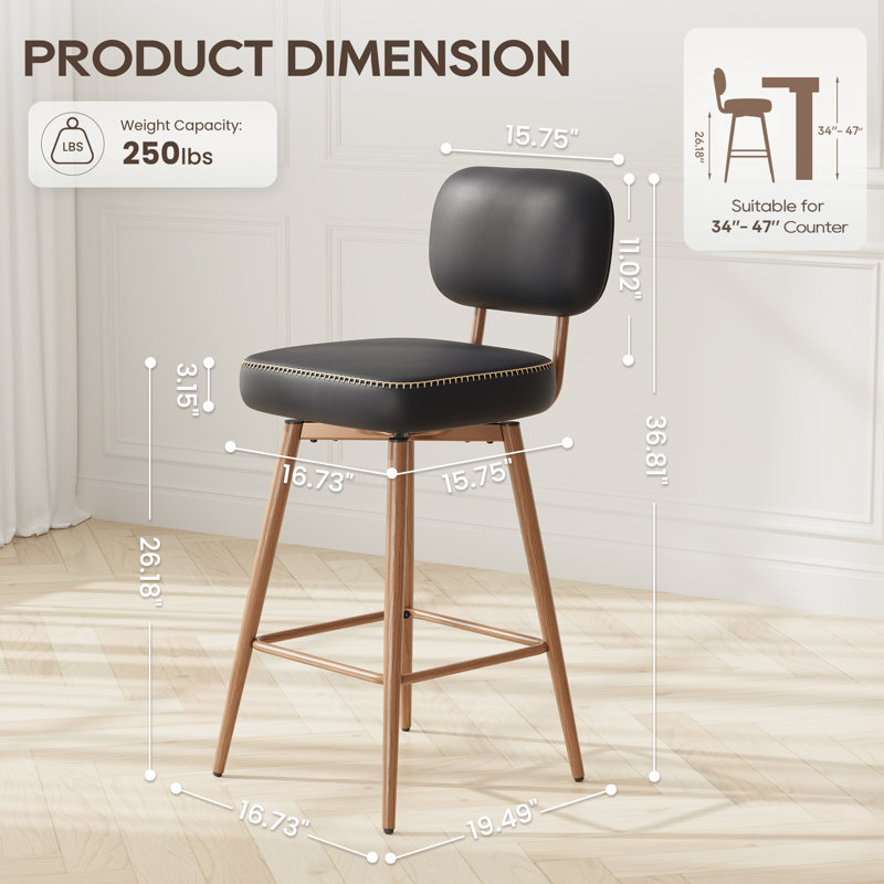 Modern Swivel Upholstered Counter Stools with Metal Frame, Black