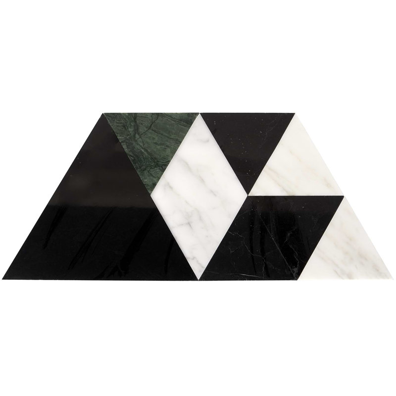 Prism 8x14 Triangle Polished Marble Mosaic Tile, Verdone Green