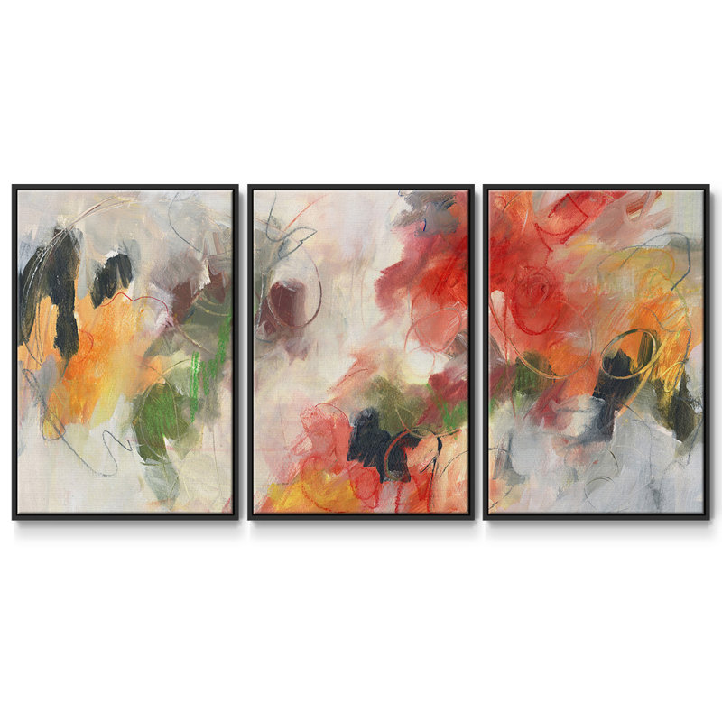 «Abstract Floral Delight II», 3 pièces, Noir, H 36 po x l 75 po x P 2 po