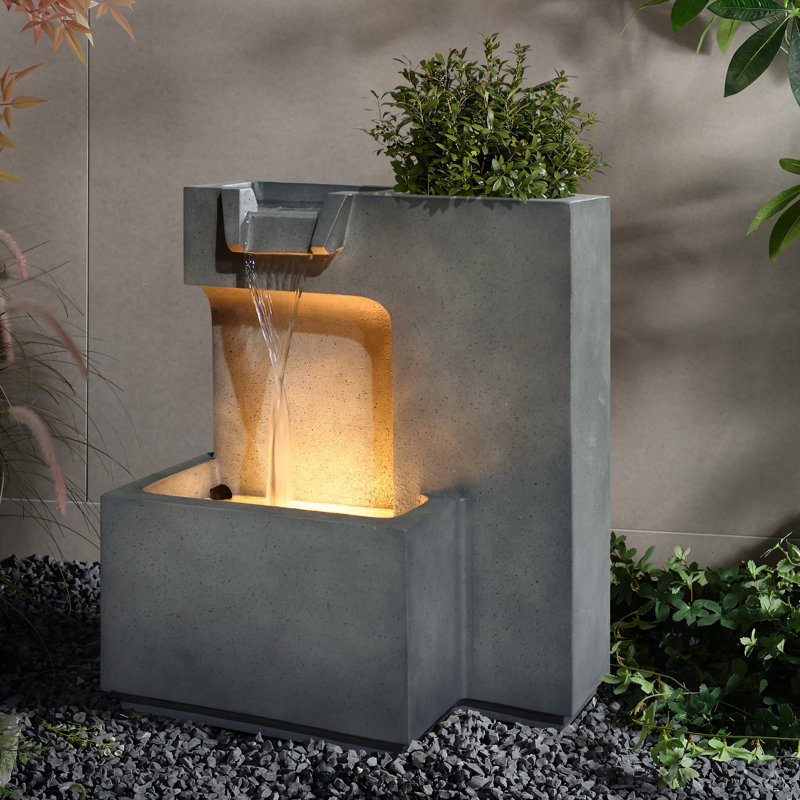 Fontaine d'eau d'extérieur moderne en résine 20,1 po H