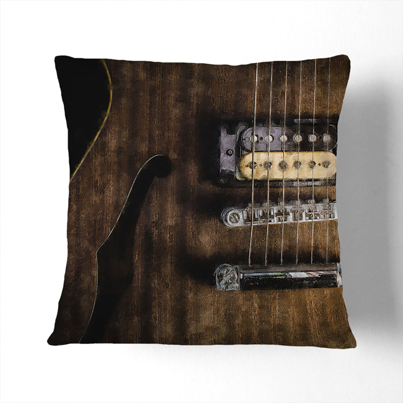 Strings of the Electric Guitar Painting Cushion with Filling, 40cm H x 40cm W x 15cm D, Black