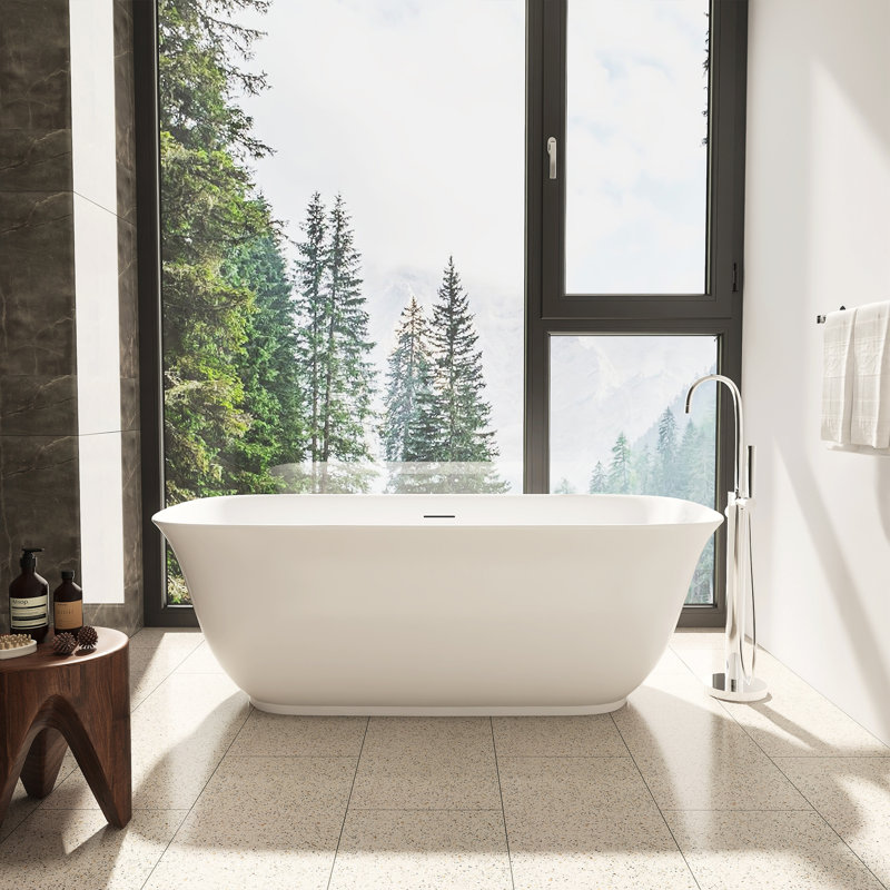 Baignoire de trempage autoportante en acrylique brillant blanc avec drain et trop-plein 67 po. X 32 po.