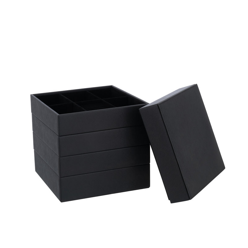 Ainoah Leather Jewellery Box + Drawers, Black