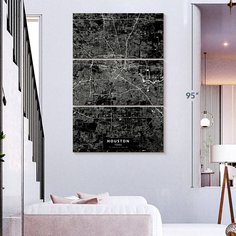 Aliaz Black Houston Texas Map, 74" H x 48" W