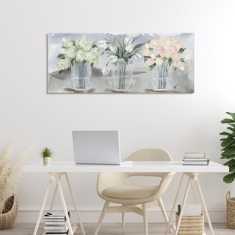 Aquarelle sur toile Mason Jar Flower, conception par Julie Norkus, H 17 po x l 40 po