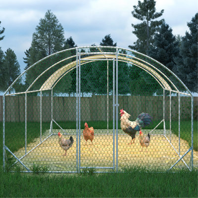 Large Chicken Coop Metal Chicken Run With Waterproof And Anti-UV Cover, Dome Shaped Walk-In Fence Cage Hen House For Outdoor And Yard Farm Use, 1" Tube Diameter, 9.84' X 19.68' X 6.56'