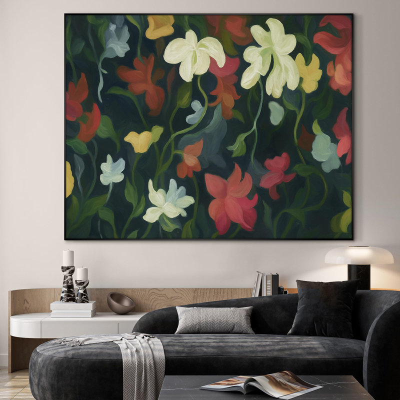 Très grand art mural imprimé sur tissu - Motif floral abstrait coloré, décoration pour le salon ou la chambre à coucher - «Assemblage requis du cadre (cadre non fini)»