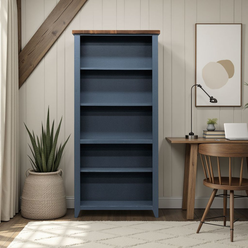 Bibliothèque à 5 tablettes Brixham, Denim / whisky, (5 tablettes) H 72 po x l 34 po x P 11 po