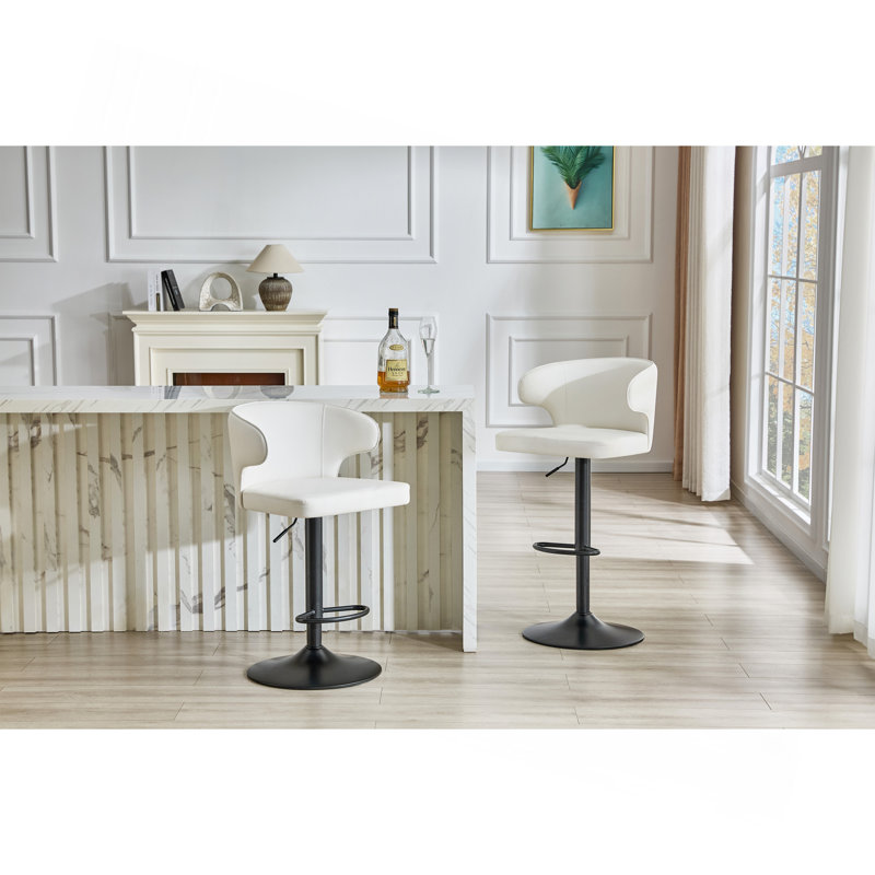 Chaise de bar rotative moderne réglable, chaise pivotante à dossier en cuir de polyuréthane, convient au comptoir de la cuisine et à la salle à manger, hauteur réglable, capacité de supporter 300 livres (blanc - 2 pièces)