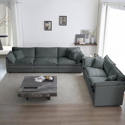 Chenille de 2: 2 et 3 places, assise profonde, gris et gris: 2 + 3 Home Living Style