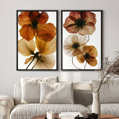 Art mural encadré, impressions murales de coquelicot séché pour chambre à coucher - 16 po x 24 po x 2 pièces, 24 po x 2 pièces