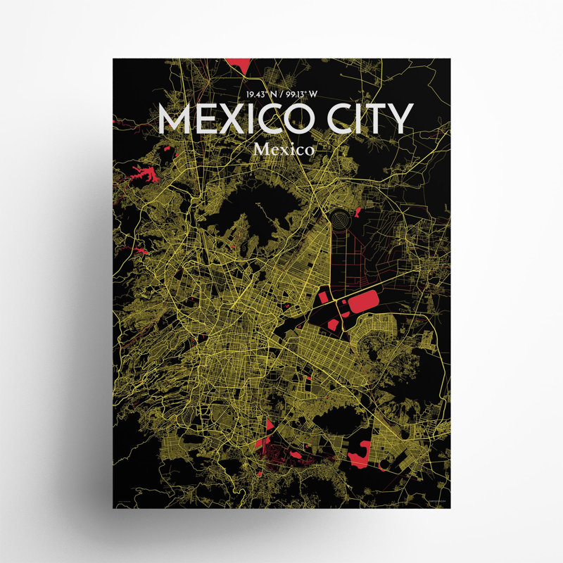 Mexico City Map in Contrast 1 Piece Wall Art, 24cm H x 18cm W x 0.05cm D