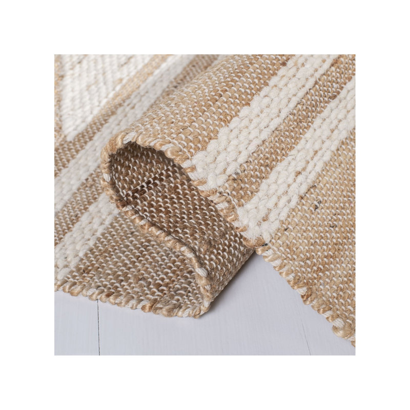 Adelina Geometric Handmade Flatweave Jute/Wool Natural/Ivory Area Rug, Rectangle 8' x 10'
