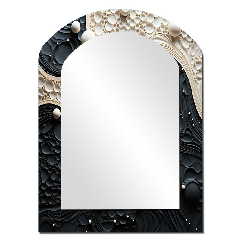«Blue White Tranquil Waters II - Botanicals Arch Large Mirror», art mural en métal, 34 po x 25 po