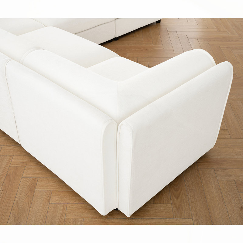 Stylish White Chenille 2-Seater Sofa with Storage, Cylindrical Backrest and Armrests, Modern Fabric Loveseat, White, 2