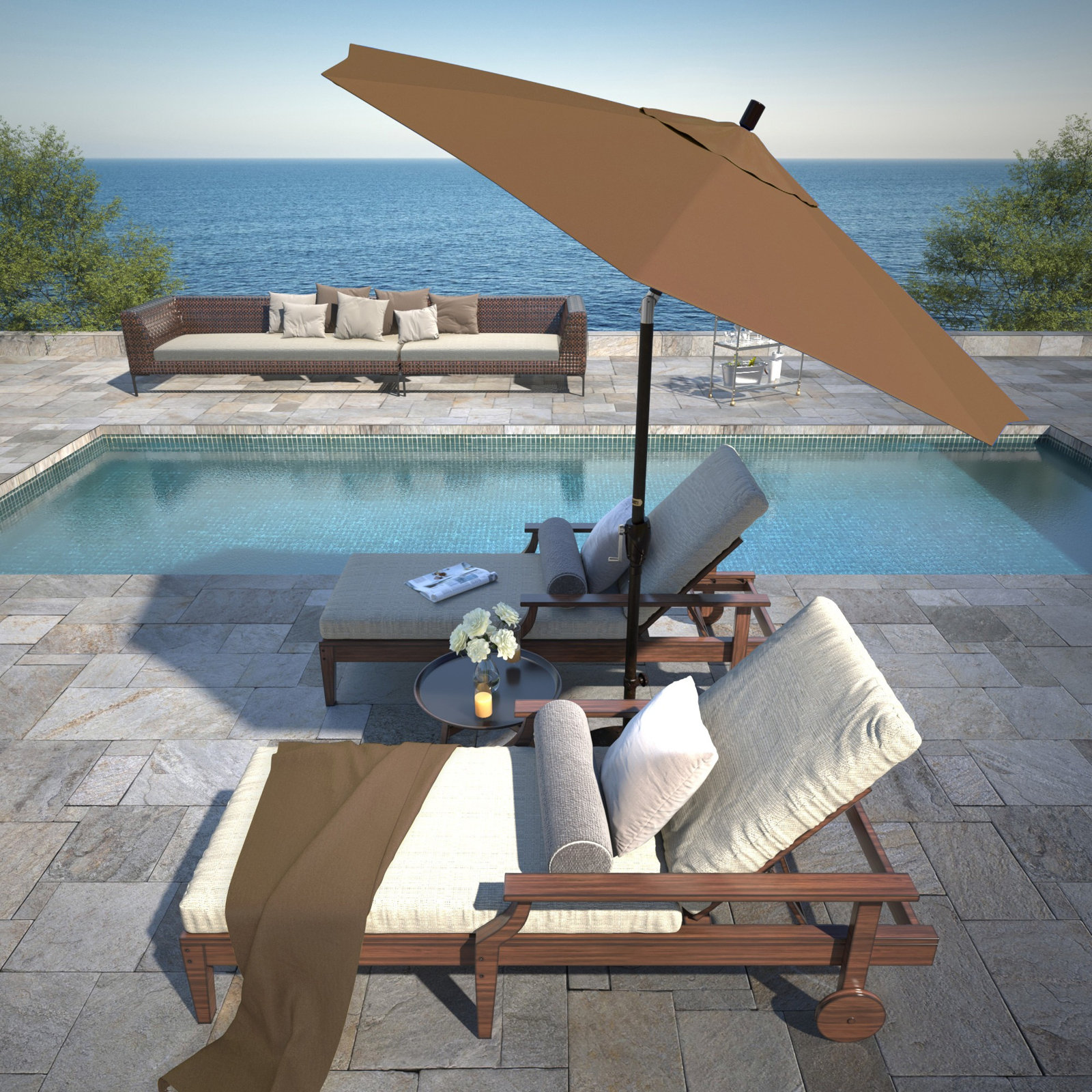 Lexia 7.5' Sunbrella® Umbrella, Heather Teak Sunbrella®, Bronze