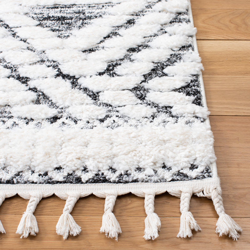 Ivory Diamond Shag Rectangular Synthetic Area Rug