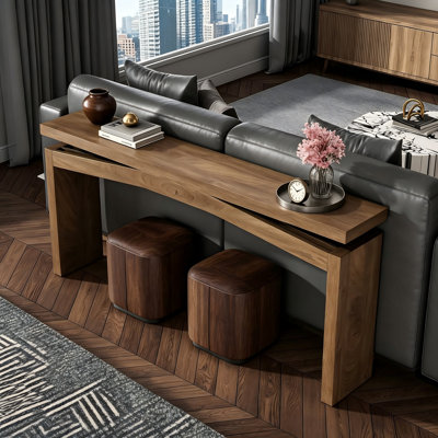 Natural Brown Toned Modern Wooden Narrow And Long Console Table, Suitable For Use In Entrance Halls, Living Rooms, And For Storing Items Behind Sofas