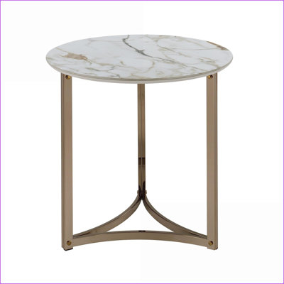 Table basse avec cadre en métal champagne et plateau en pierre frittée