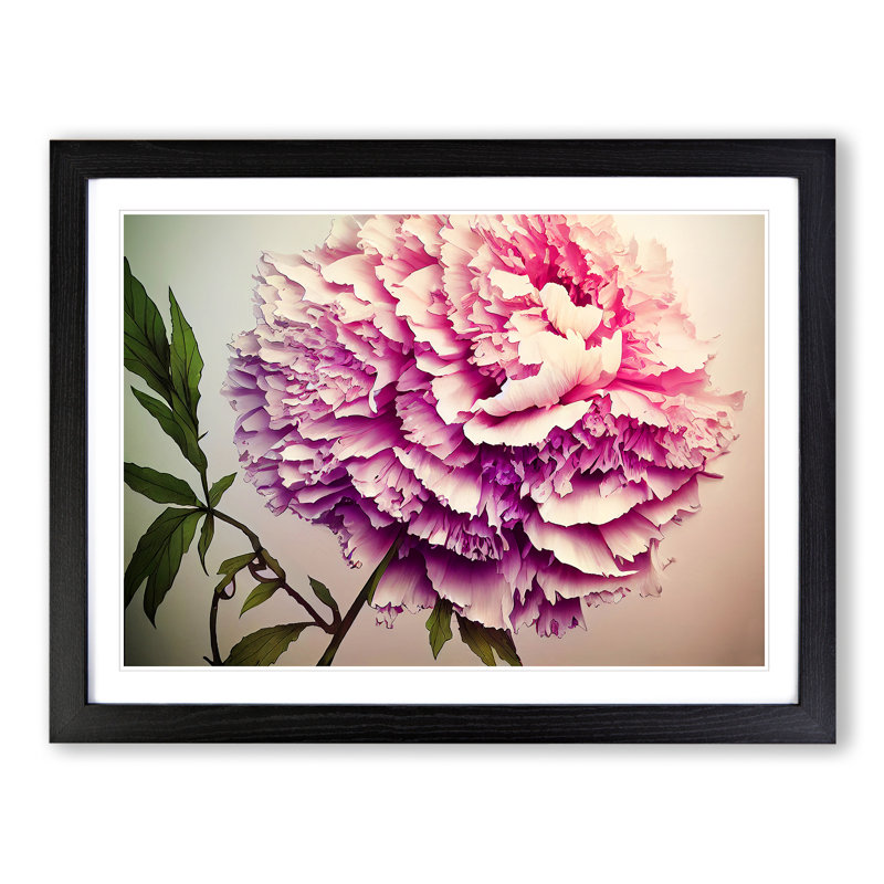 Joyous Peony Flower - Single Picture Frame Painting, Black, 25cm H x 34cm W x 2cm D
